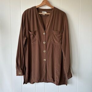 Jacqueline Ferrar 100% Silk Brown Blouse